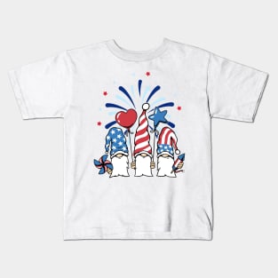 Gnomes Patriotic American Flag Cute 4th Of July Fourth Kids T-Shirt